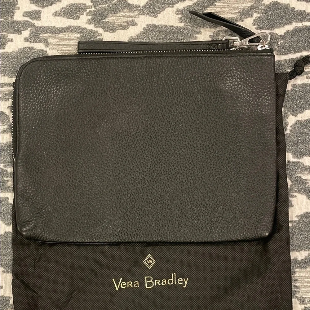 Vera Bradley Black and Blue Floral Leather Clutch Mallory Genuine Leather - Picture 3 of 12